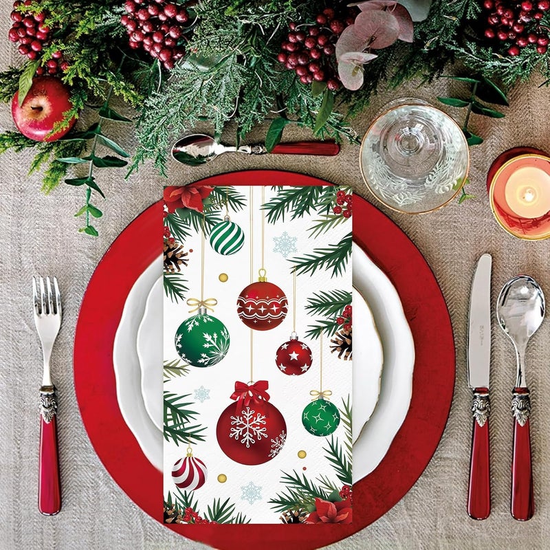 IANFEPH 100 Pcs Christmas Paper Napkin 3 Ply Disposable Bathroom Guest Hand Towels Xmas Ball Pine Decorative Dinner Napkins for Winter Holiday Kitchen Wedding Birthday Party - Image 2